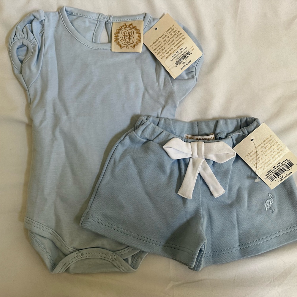 *SET* The Beaufort Bonnet Company Baby One-Piece and Shorts Set light Blue NWT